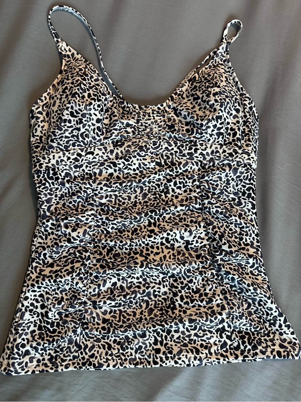 Athleta Swimsuit Top Leopard-Print Cami Bra Ruching